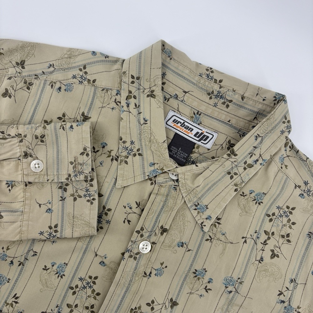 Urban Pipeline Men's Large Floral Tan Long Sleeve Button Up